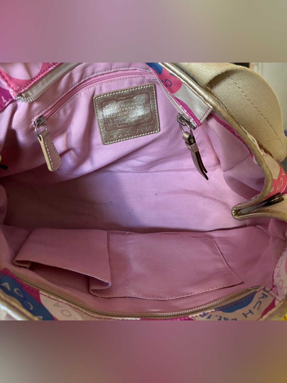 Coach Pink Blue Circle Print Tote Bag Y2K Est. 1941 - Picture 6 of 7